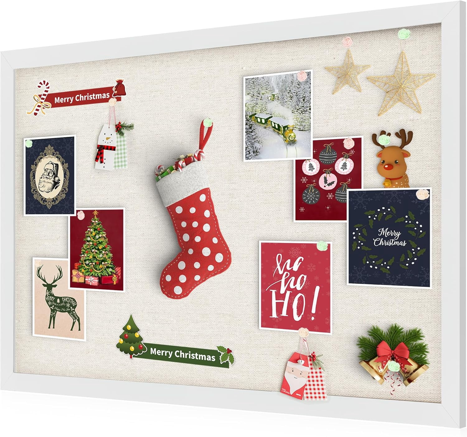 24" x 18" Bulletin Board with Linen Wood Frame Cork Board with 20 Pushpins, Wall and Office Decor for School, Home & Office, White