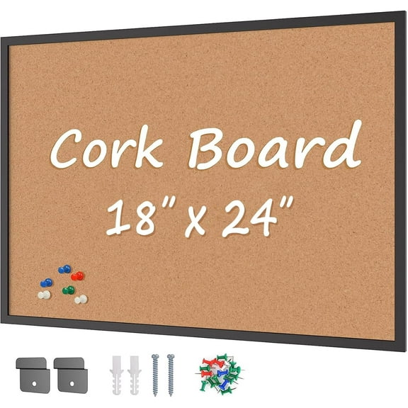24" x 18" Cork Board Bulletin Board Cork Notice Pin Board Memo Board with Black Wooden Frame for Display Home Decor Office School