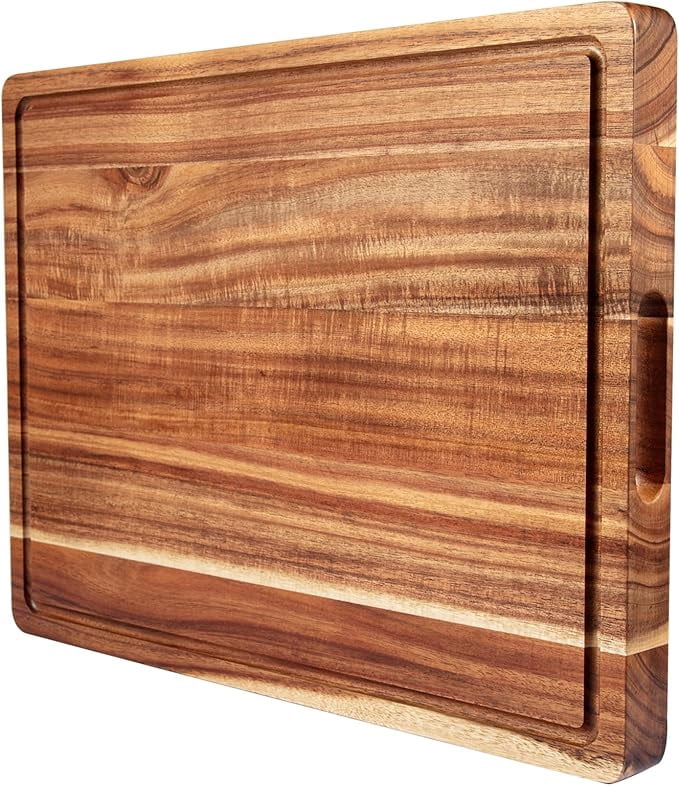 24 x 18 In Extra Large Acacia Wood Cutting Board, 1.5" Thick Kitchen Cutting Boards with Handle & Juice Groove, Butcher Block, Wooden Carving Board for Meat and Chopping Vegetables