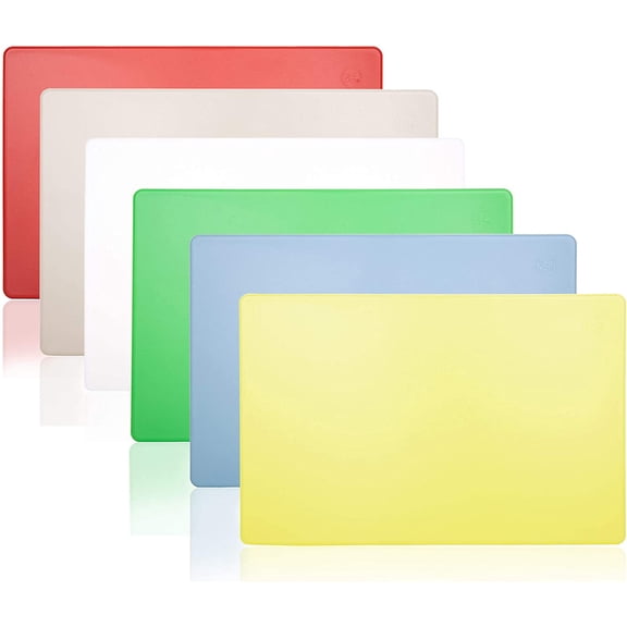 24 x 18 Inch Color Coded Cutting Boards - Set of 6 White, Red, Green, Blue, Yellow, Brown - 1/2" Thick HDPP Plastic for Food Service