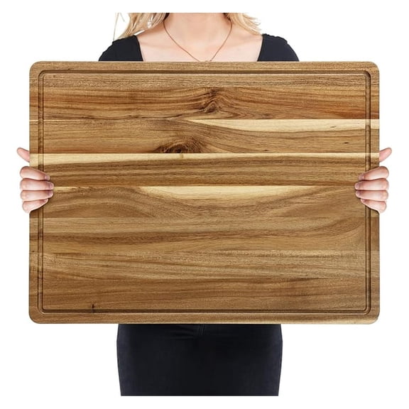 24 x 18 Inch Large Wood Cutting Board, Reversible Wooden Butcher Block Cutting Board with Juice , Carving Board for Meat, Turkey, Charcuterie