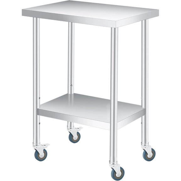 24 x 18 Inch Stainless Steel Prep Table with Wheels - Commercial Work Table with Adjustable Undershelf and Mobile Design