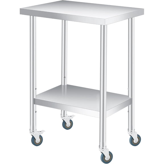 24 x 18 Inch Stainless Steel Work Table with Wheels - Mobile Prep Station with Adjustable Undershelf for Commercial Applications