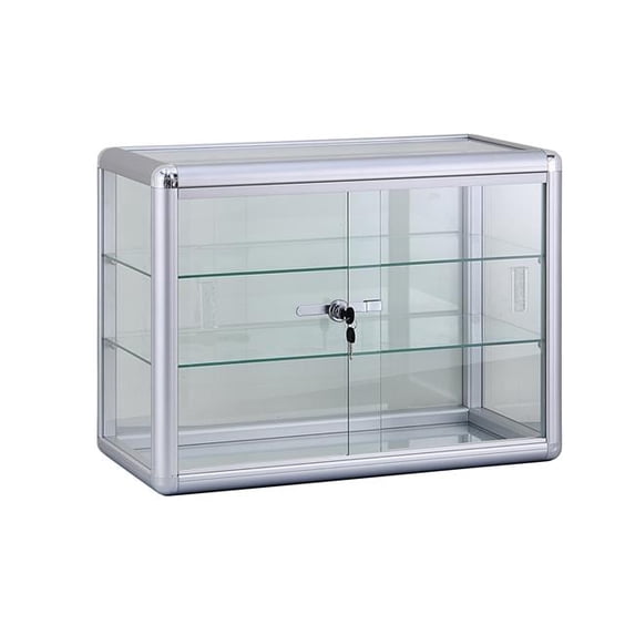 24 x 18 in. Glass Countertop Showcase Tower Display Case, Silver ...