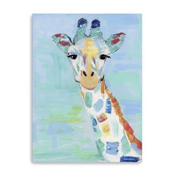24 x 18 in. Pastel Patchwork Giraffe Blue Canvas Wall Art