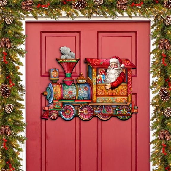 24 x 18 in. Santas Train Holiday Christmas Santa Snowman Door Decor