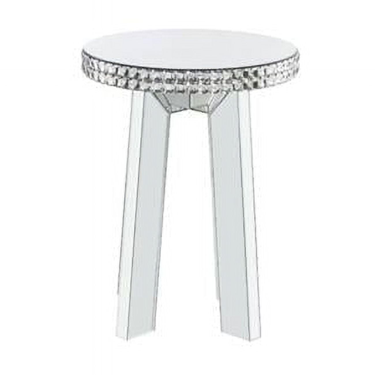 Elegant Round Mirrored End Table with Faux Crystal Accents