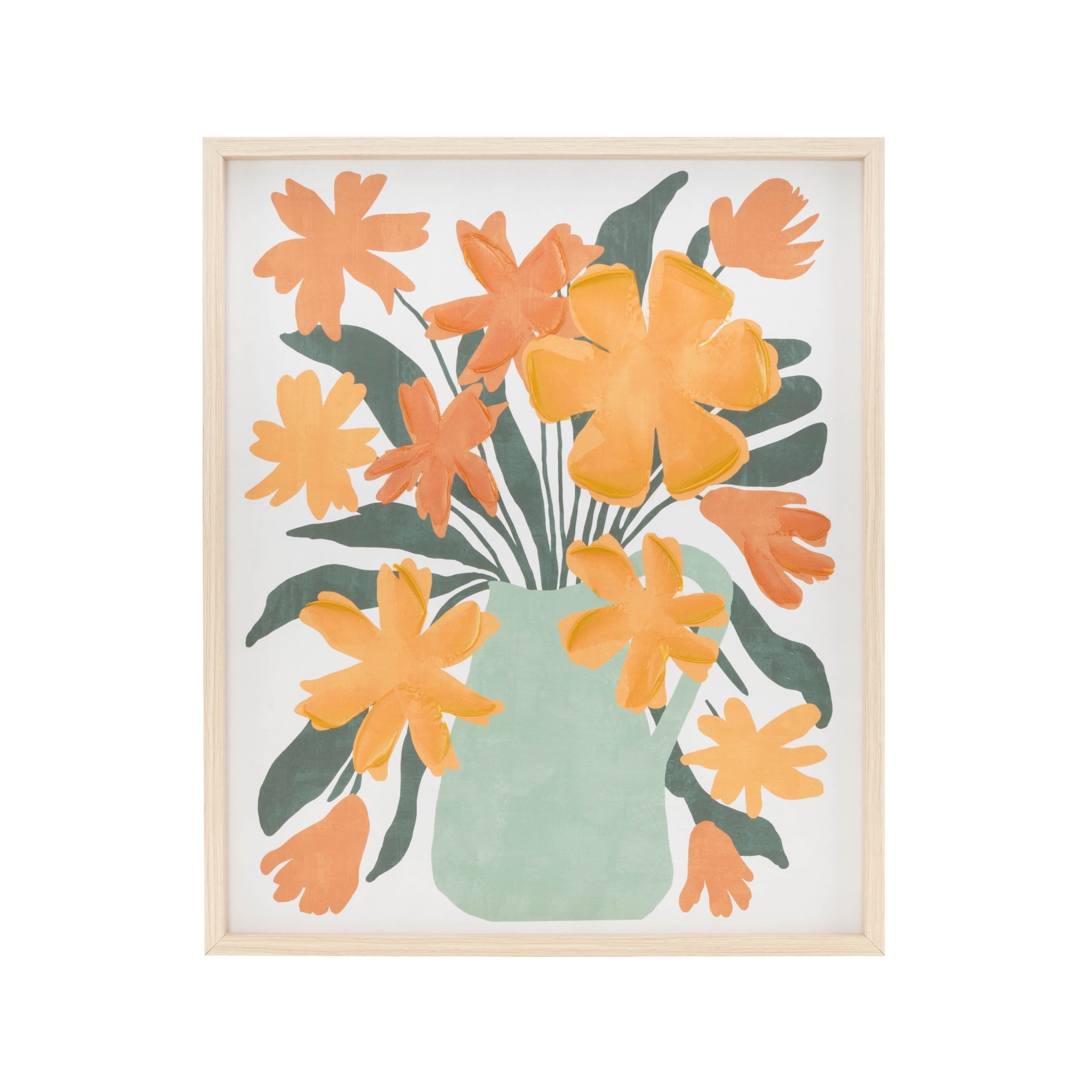 24" x 20" Floral Framed Wall Art with Green Leaves and Vase, by DecMode
