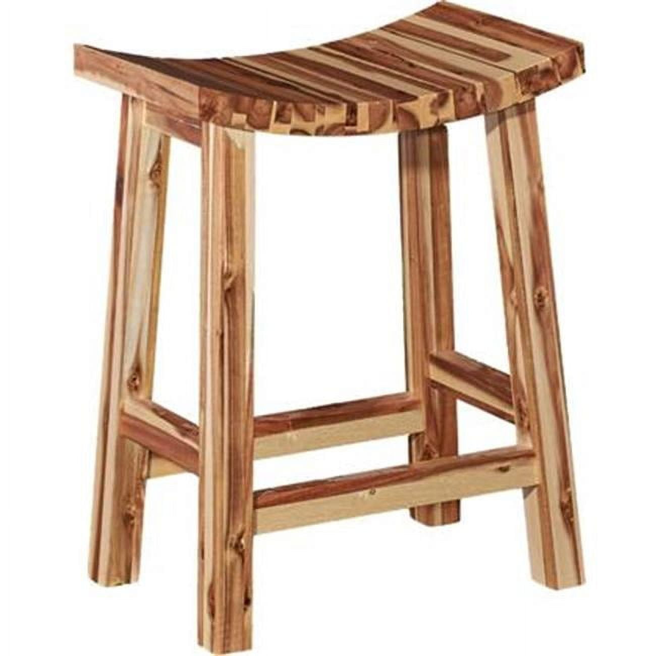 Classic Acacia Wood Saddle Counter Stool in Natural Brown