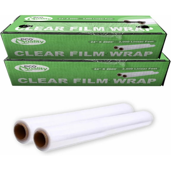 24" x 2000FT Clear Cling PE Food Wrap, Plastic Cling Wrap with Dispenser Cutter Box - BPA Free, Food Safe, Plastic Film Roll, Microwave & Freezer Safe Stretch Wrap for Food Service & Home Use (2)