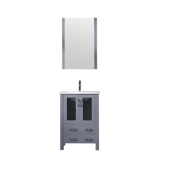 24 x 22 in. Volez Single Vanity Set with Ceramic Top Ceramic Integrated Square Sink & Mirror - Dark Grey with Integrated