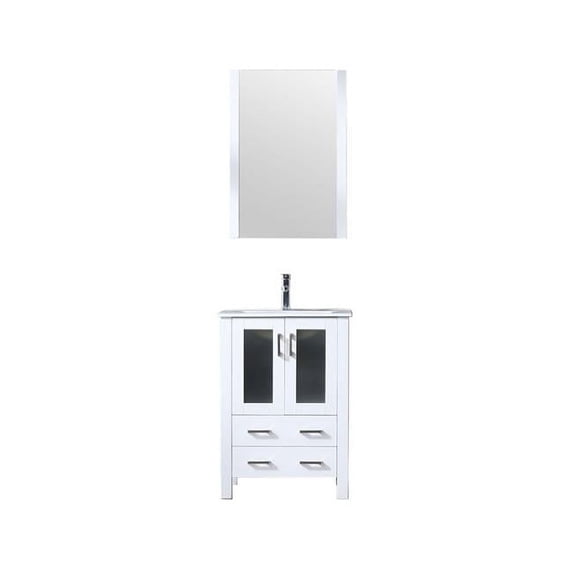 24 x 22 in. Volez Single Vanity Set with Ceramic Top Ceramic Integrated Square Sink & Mirror - White with Integrated