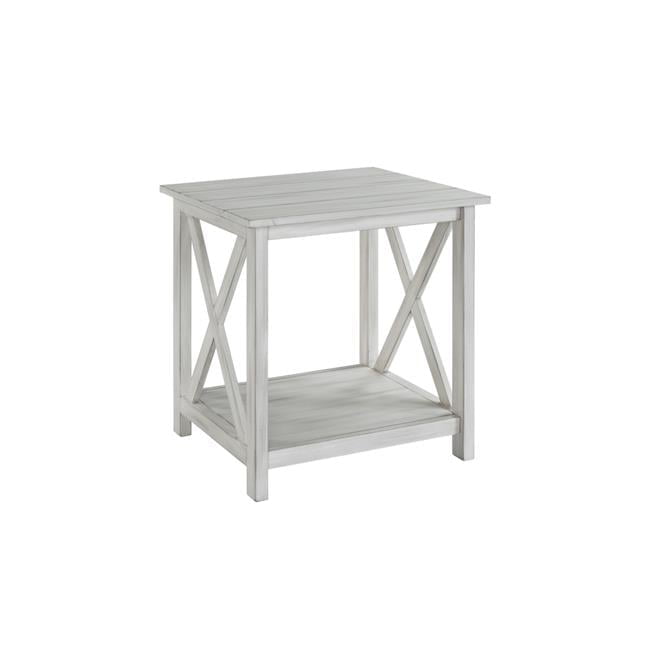 Farmhouse Plank-Top End Table with X-Shaped Accents - Washed White