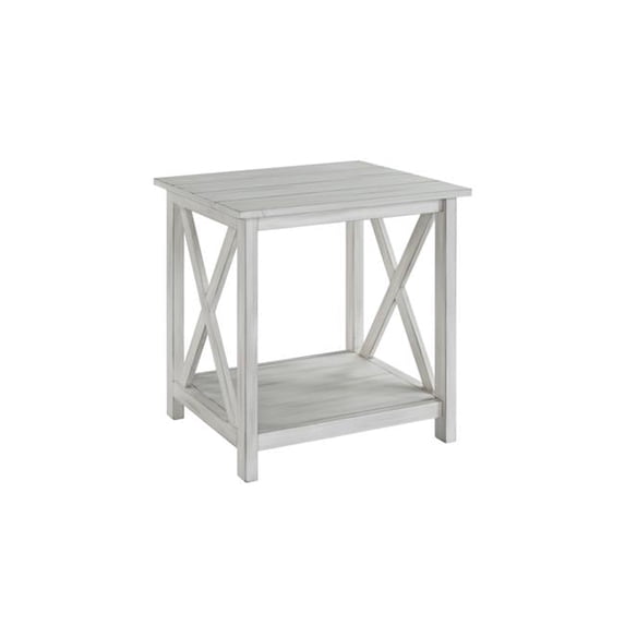 24 x 22 x 22 in. 1 Open Shelf Wooden End Table with X-Shaped Accents, White
