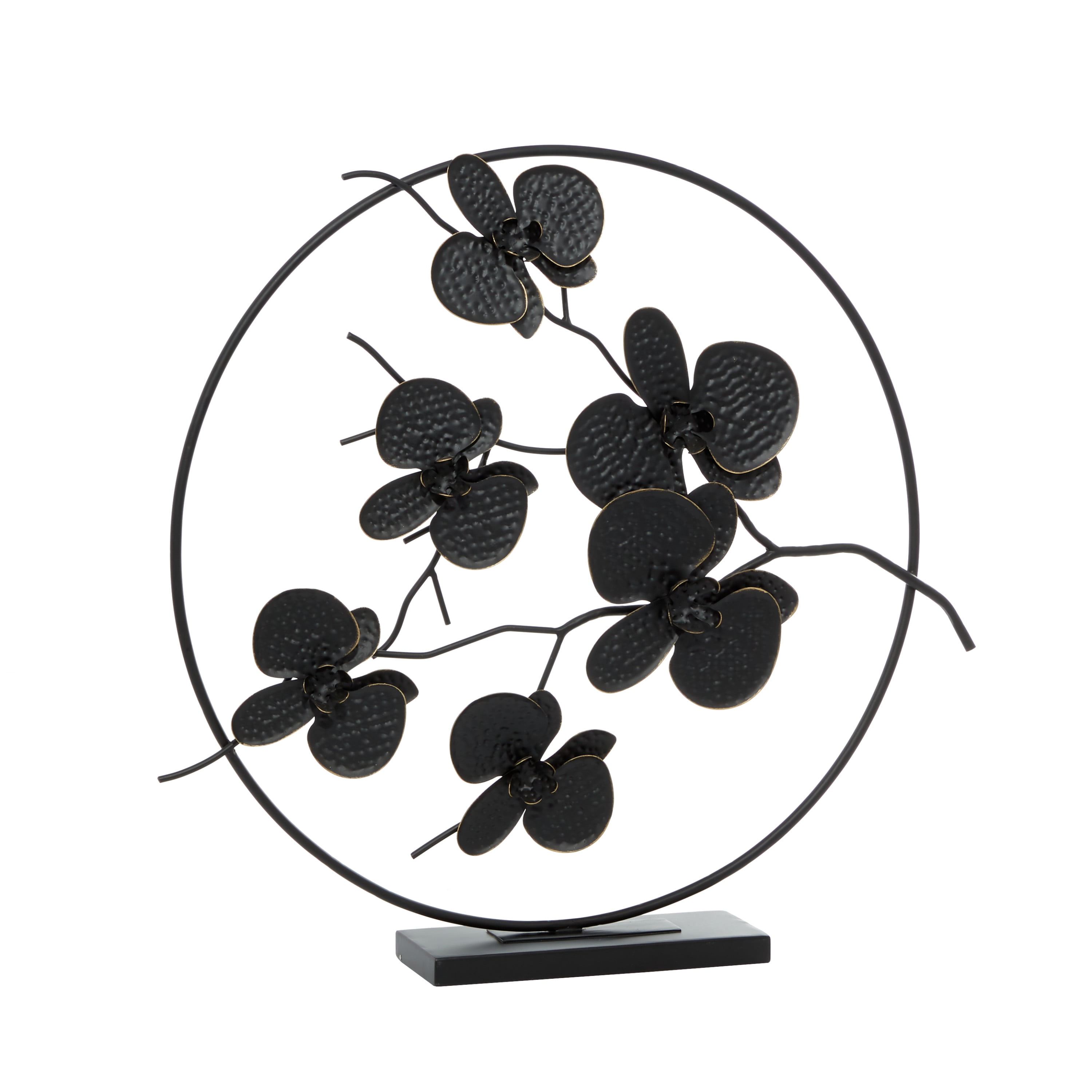 Elegant Black Metal Orchid Floral Sculpture 26"
