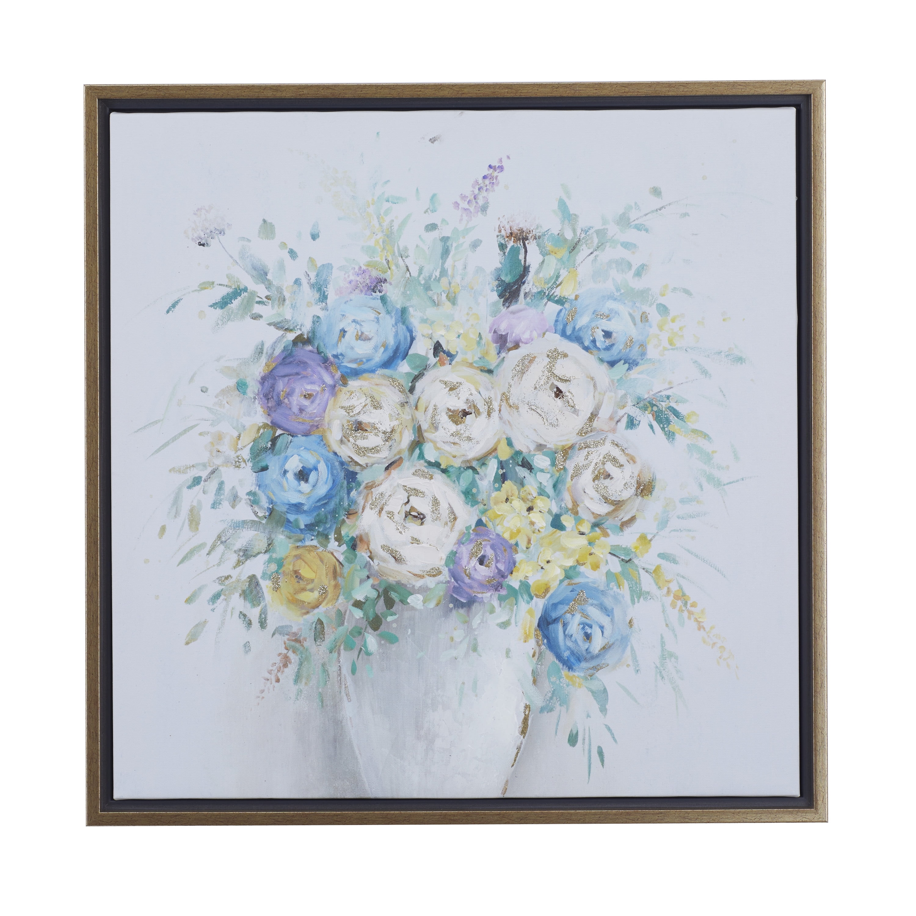 24" x 24" Bouquet Floral Framed Wall Art with Gold Frame, by DecMode
