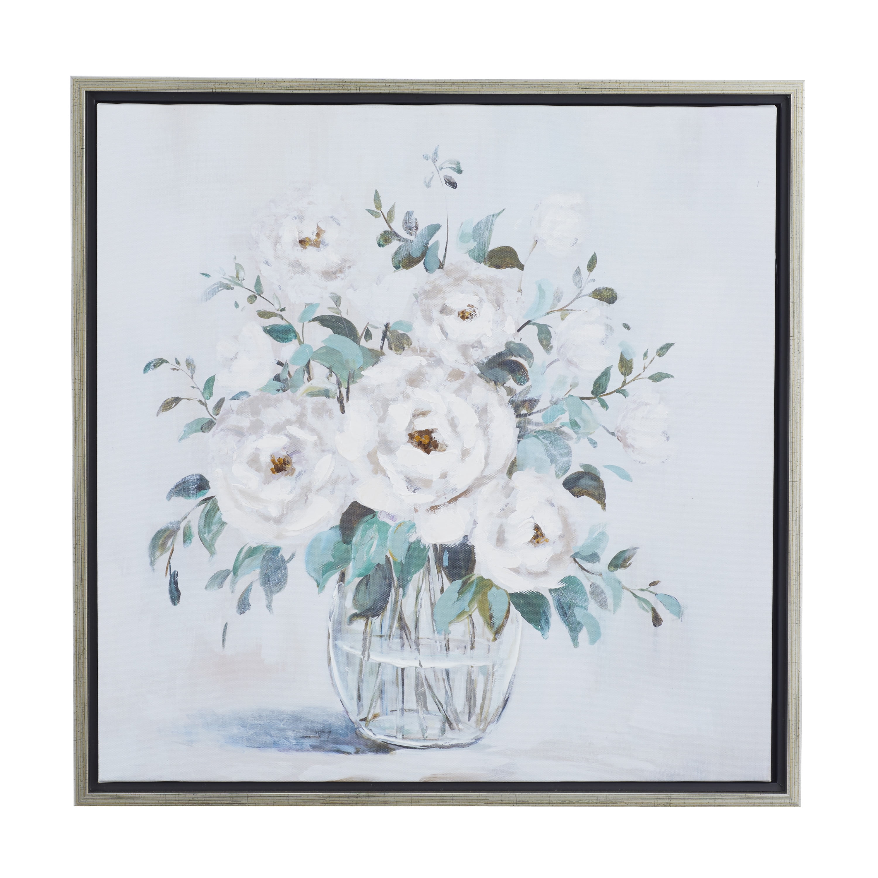 24" x 24" Bouquet Floral Framed Wall Art with Silver Frame, by DecMode