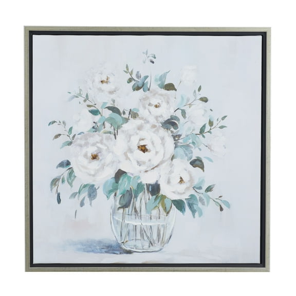 24" x 24" Bouquet Floral Framed Wall Art with Silver Frame, by DecMode
