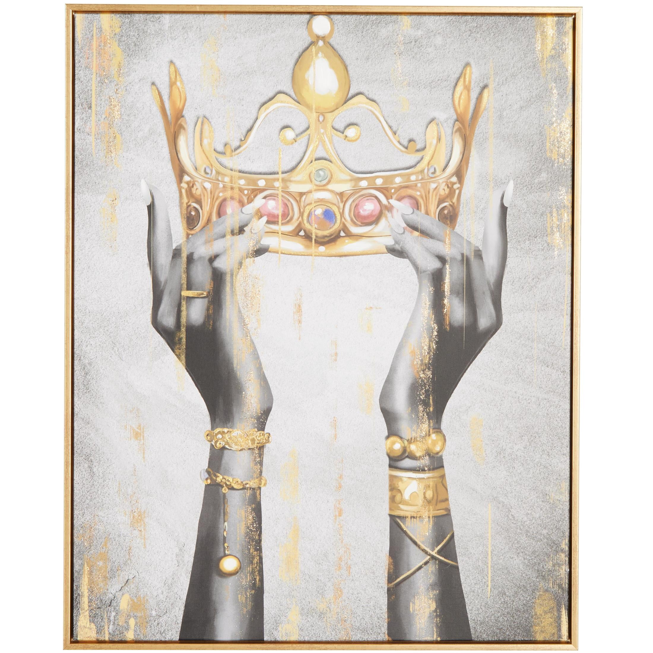 24" x 24" Crown Framed Wall Art with Shaded Hands and Metallic Foil Accents, by DecMode