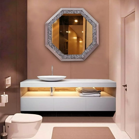 24" x 24" Crushed Diamond Mirror, Crushed Diamond Home Décor, Decorative Wall Mirrors,Crystal Diamond Glass Décor Mirror for Bedroom, Sparkling Bling Decoration Mirror