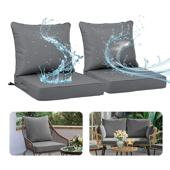 24 x 24 Inch Outdoor Deep Seat Cushion Set - Waterproof Fade-Resistant Patio Furniture Cushions with Removable Covers, Adjustable Straps & Handles for Chairs, Sofa, Couch (2-Piece)
