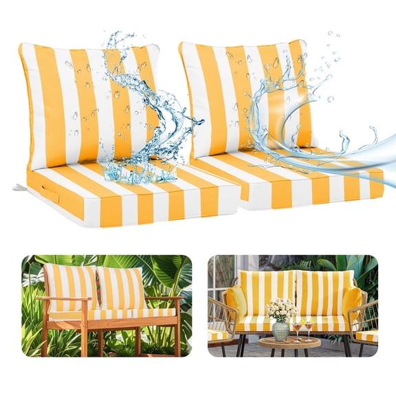 24 x 24 Inch Outdoor Deep Seat Cushion Set - Waterproof Fade-Resistant Patio Furniture Cushions with Removable Covers, Adjustable Straps & Handles for Chairs, Sofa, Couch (2-Piece)