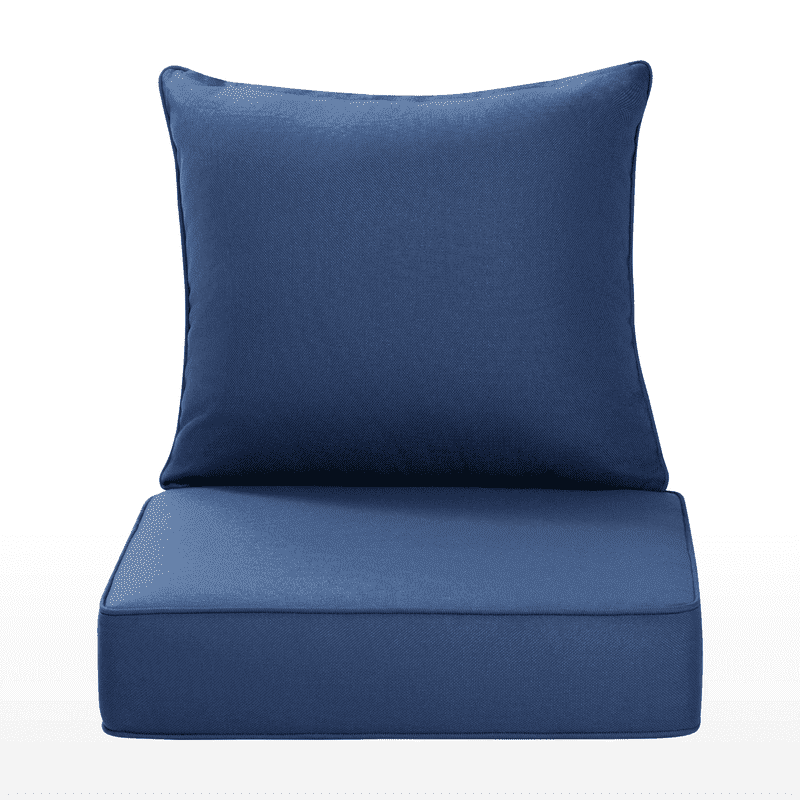 24 x 24 in Outdoor Olefin Patio Cushion Set with Back Pillow, 6 in Thick, Water- and Fade-Resistant, Navy Blue