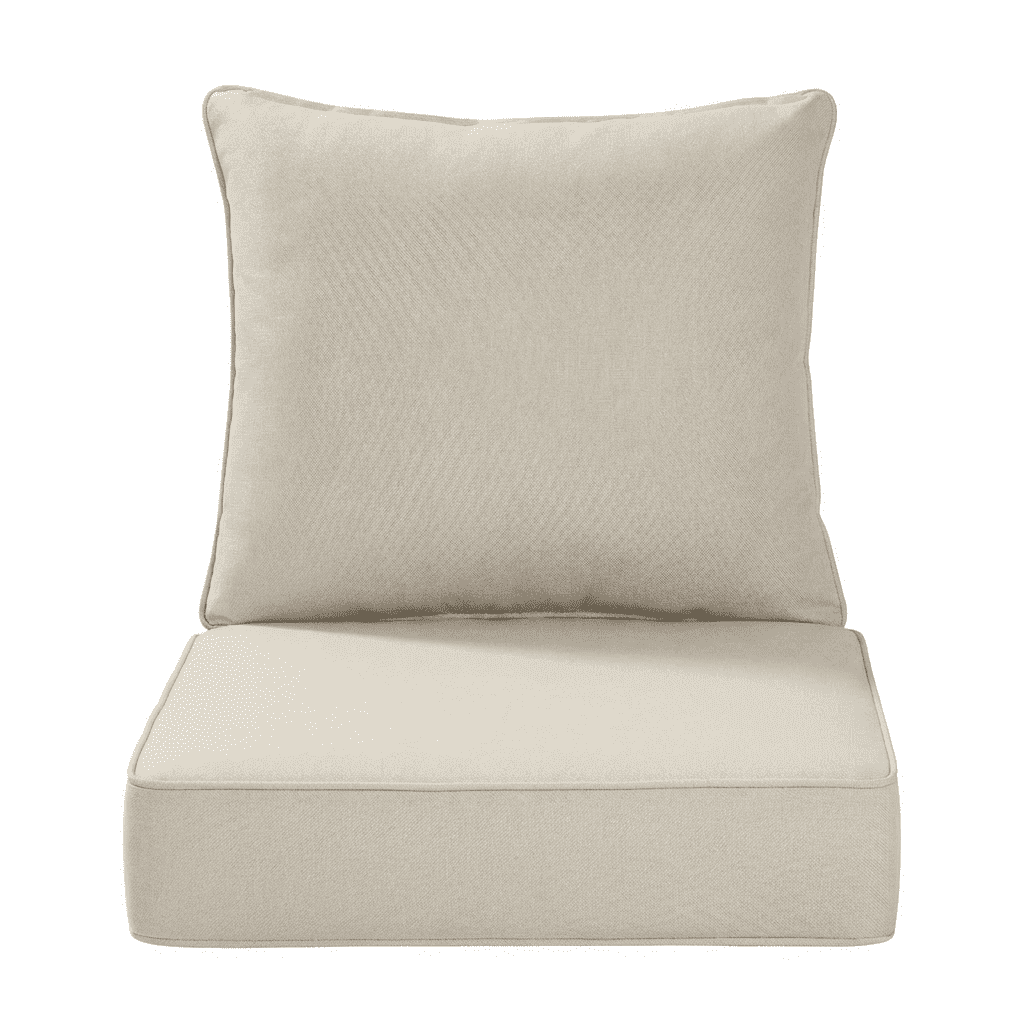 24 x 24 in Outdoor Olefin Patio Cushion Set with Back Pillow, 6 in Thick, Water- and Fade-Resistant, Beige