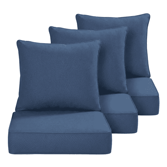 BelvaraHome 24x24 in 3-Piece Outdoor Olefin Patio Seat Set with Back Pillows, 6-inch Thick, Water Resistant, Navy Blue