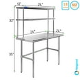 thumbnail image 1 of 24" x 24" Stainless Steel Open Base Table With 12" Wide Double Tier Overshelf | Metal Kitchen Prep Table & Shelving Combo, 1 of 6