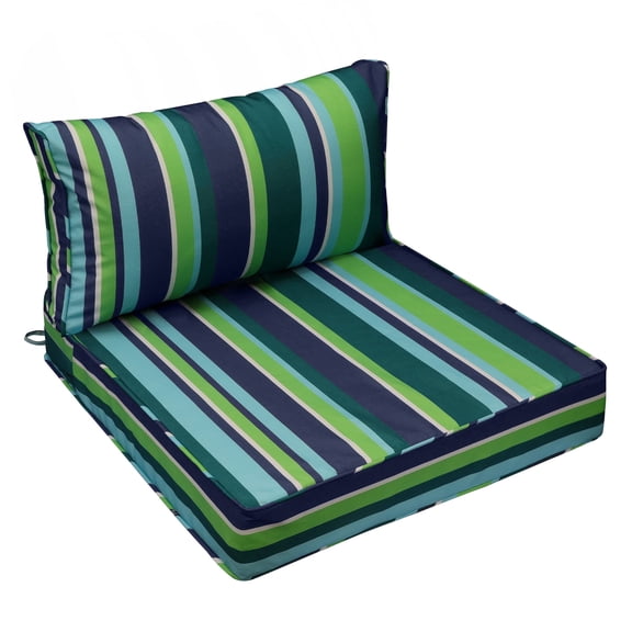 24 x 24 Waterproof Outdoor Deep Seat Cushion for Patio Furniture Cushion Replacement, Low Back, Blue Green Stripes