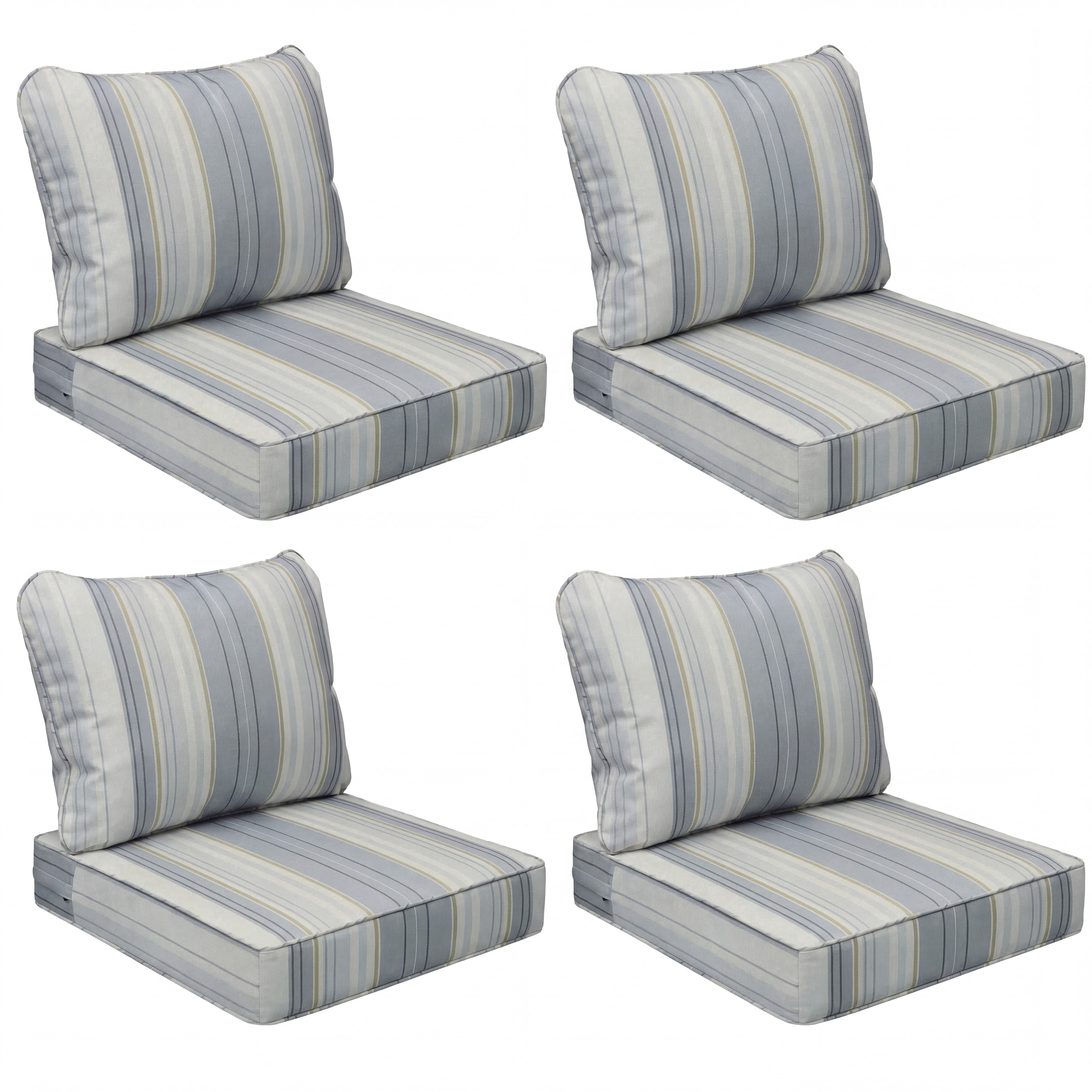 24 x 24 Waterproof Outdoor Deep Seat Cushion for Patio Furniture Cushion Replacement, Set of 4, Gray Stripes