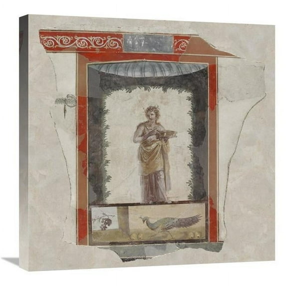 24 x 24 in. Fresco Depicting A Woman - Maenad Holding A Dish, Peacock & Fruit Below Art Print - Unknown 1st Century Roman Artisan