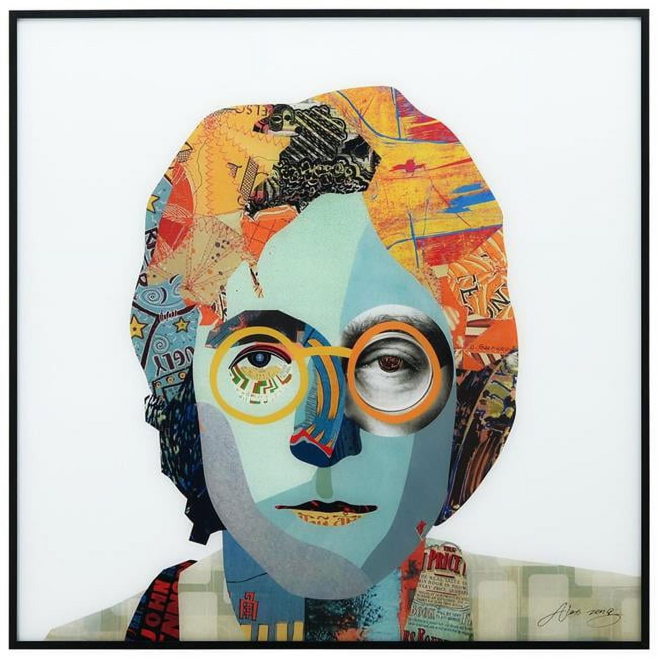 24 x 24 in. Homage to John Reverse Printed Glass Wall Art with Black