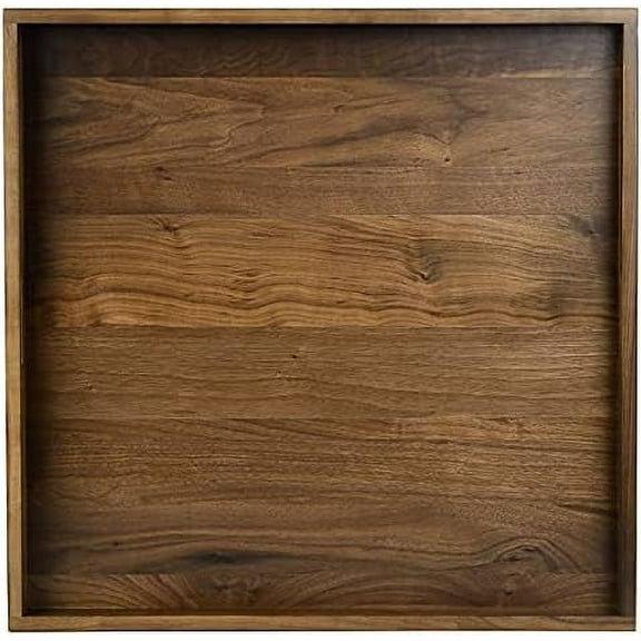 24 x 24 inches Black Walnut Extra Large Ottoman Tray Wood Trays with Handles Square Wooden Solid Serving Tray for Oversized Ottoman Living Room