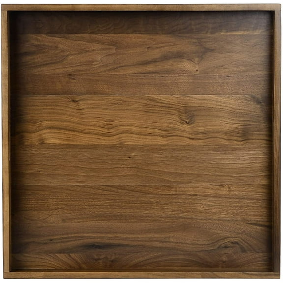 24 x 24 inches Black Walnut Extra Large Ottoman Tray Wood Trays with Handles Square Wooden Solid Serving Tray for Oversized Ottoman Living Room