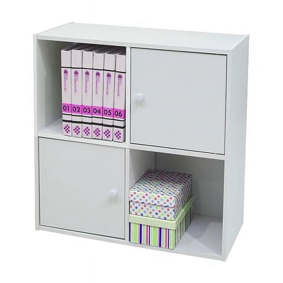 24 x 24 x 11 in. Wood 2 Door 2 Cube Bookcase - White
