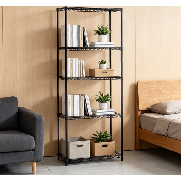 24" x 24" x 63", 5-Tier Adjustable Wire Shelving Unit, Anti-Microbial Agent, Commercial Storage Rack, Blue, Leveling Feet