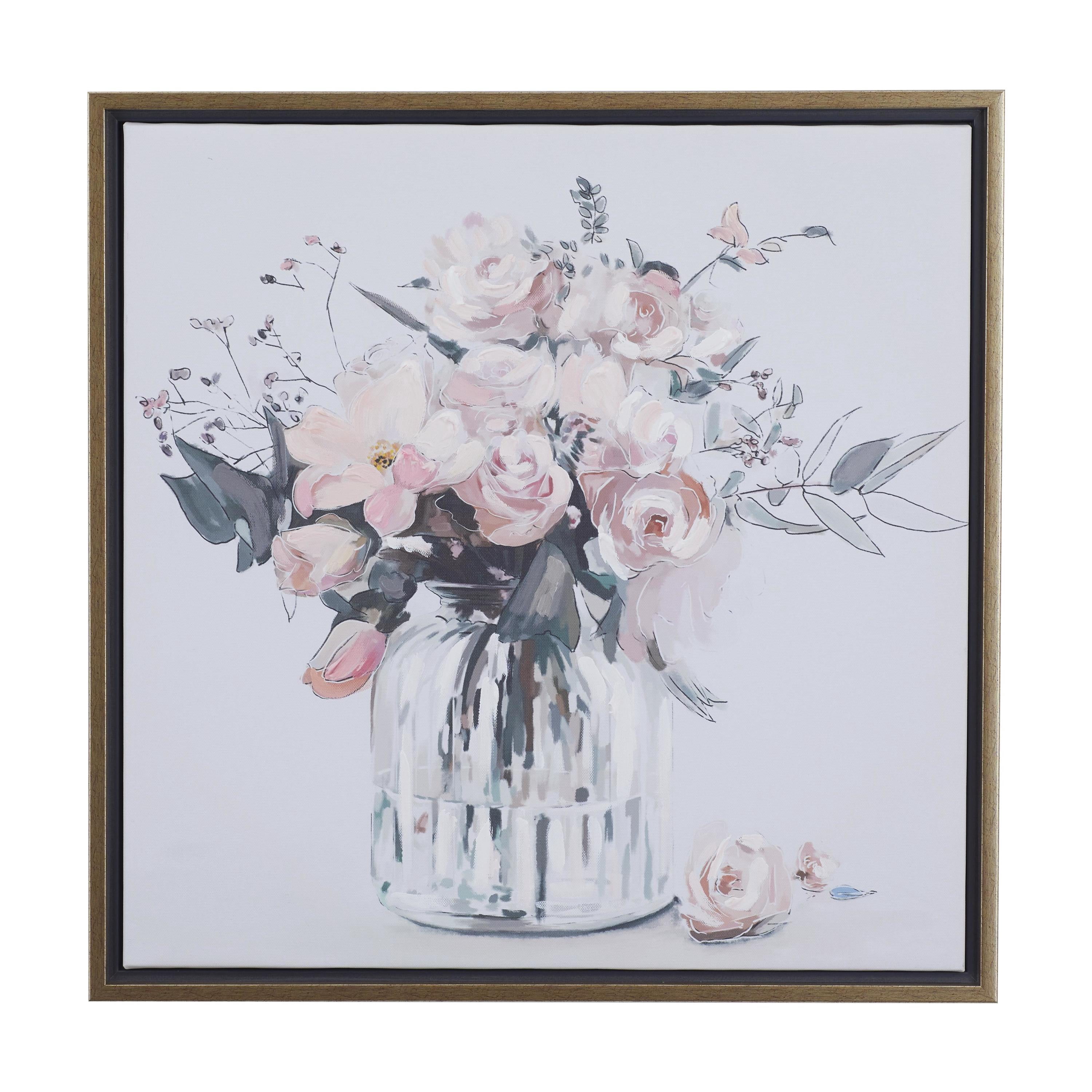 24" x 25" Bouquet Floral Framed Wall Art with Gold Frame, by DecMode