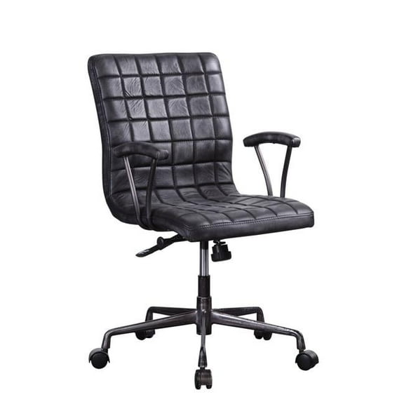 24 x 25 x 36 in. Vintage Black Top Grain Leather Aluminum Metal Upholstered Seat Casters Engineered Wood Executive Office Chair