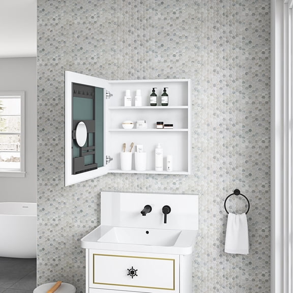 24 x 26 Inch White Wood - Clear Mirror for Reflection - Bathroom Living - Clear Image for Daily Use