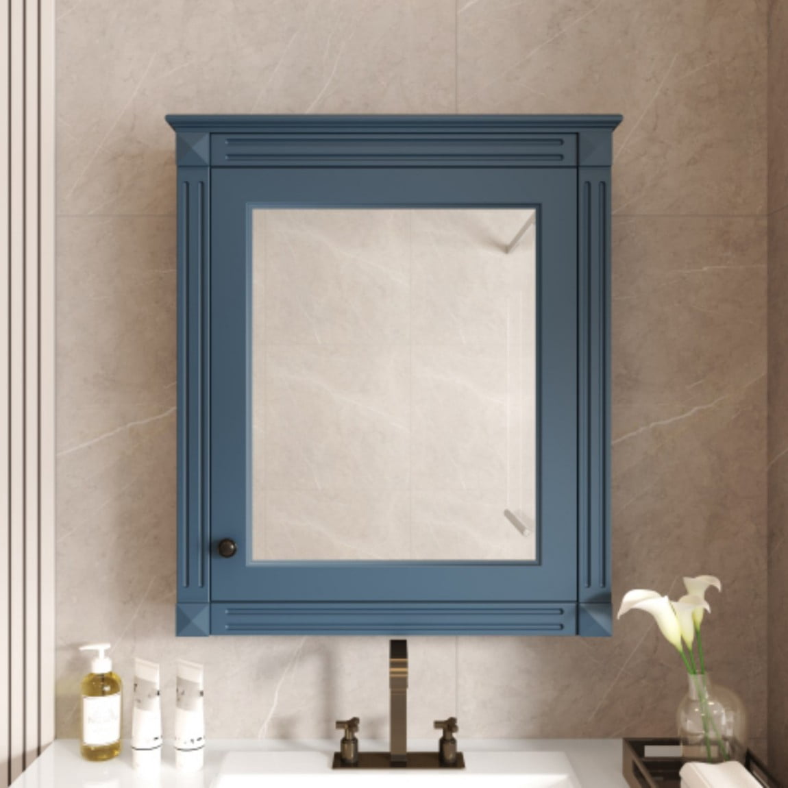 24"x 27" Wall Mounted Bathroom Medicine Cabinet with Mirror, Adjustable Shelves, Over the Toilet Storage Cabinet, MDF Bathroom Wall Cabinet, Blue