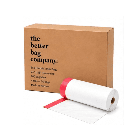 24" x 28" Biodegradable Trash Bags 1 Mil Thick, White Drawstring Garbage Bags, d2w Smart Plastic, Strong & Leak-Resistant 4 Rolls 200 Bags per Case for Home, Office & Commercial Use