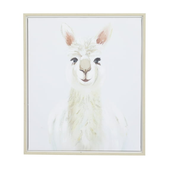 24" x 28" Llama Framed Wall Art with Brown Frame, by CosmoLiving by Cosmopolitan