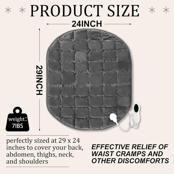 24" x 29" Weighted Heating Pad 7lbs Heated Weighted Lap Blanket Electric Fast Heating Winter Blanket 10 Settings, 2/4/8 Hour Auto Off, for Adults Period Cramps Abdomen Back Leg Pain Relief