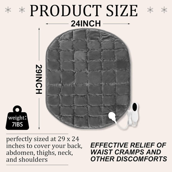 24" x 29" Weighted Heating Pad 7lbs Heated Weighted Lap Blanket Electric Fast Heating Winter Blanket 10 Settings, 2/4/8 Hour Auto Off, for Adults Period Cramps Abdomen Back Leg Pain Relief