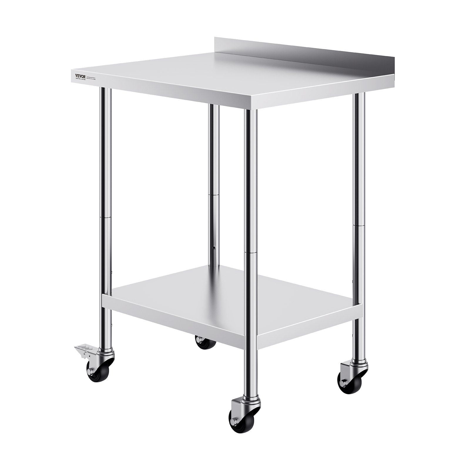 Silver Stainless Steel Adjustable Height Kitchen Prep Table with Casters
