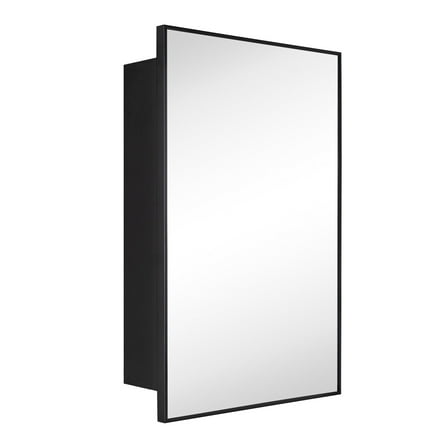 24'' x 30'' Black Recessed and Surface Mount Bathroom Medicine Cabinet with Mirror Matt Black Square Cornered Metal Framed Rounded Rectangle Medicine Cabinet Mirror