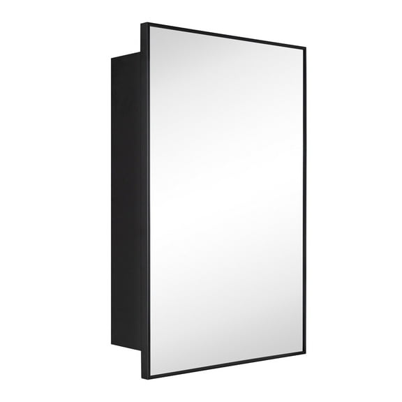 24'' x 30'' Black Recessed and Surface Mount Bathroom Medicine Cabinet with Mirror Matt Black Square Cornered Metal Framed Rounded Rectangle Medicine Cabinet Mirror