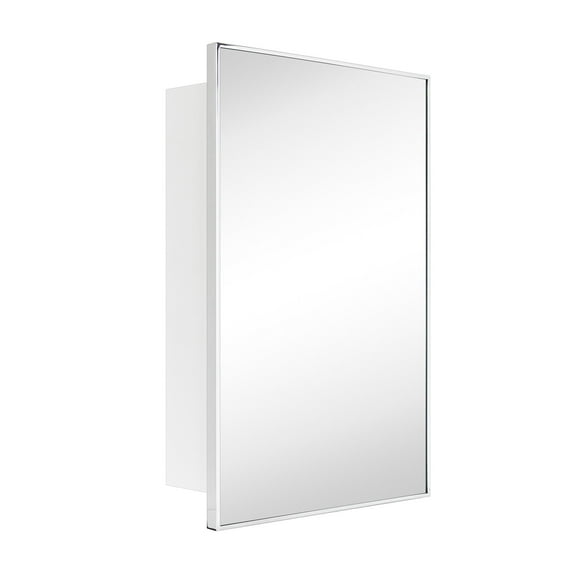 24'' x 30'' Chrome Recessed and Surface Mount Bathroom Medicine Cabinet with Mirror Square Cornered Metal Framed Rounded Rectangle Medicine Cabinet Mirror